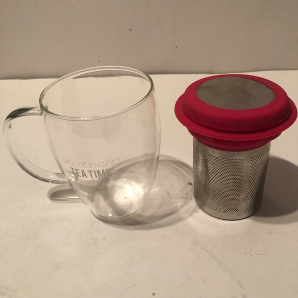 Gelmoment glass tea mug with infuser, lid and silicone band- like new - Picture 6 of 8